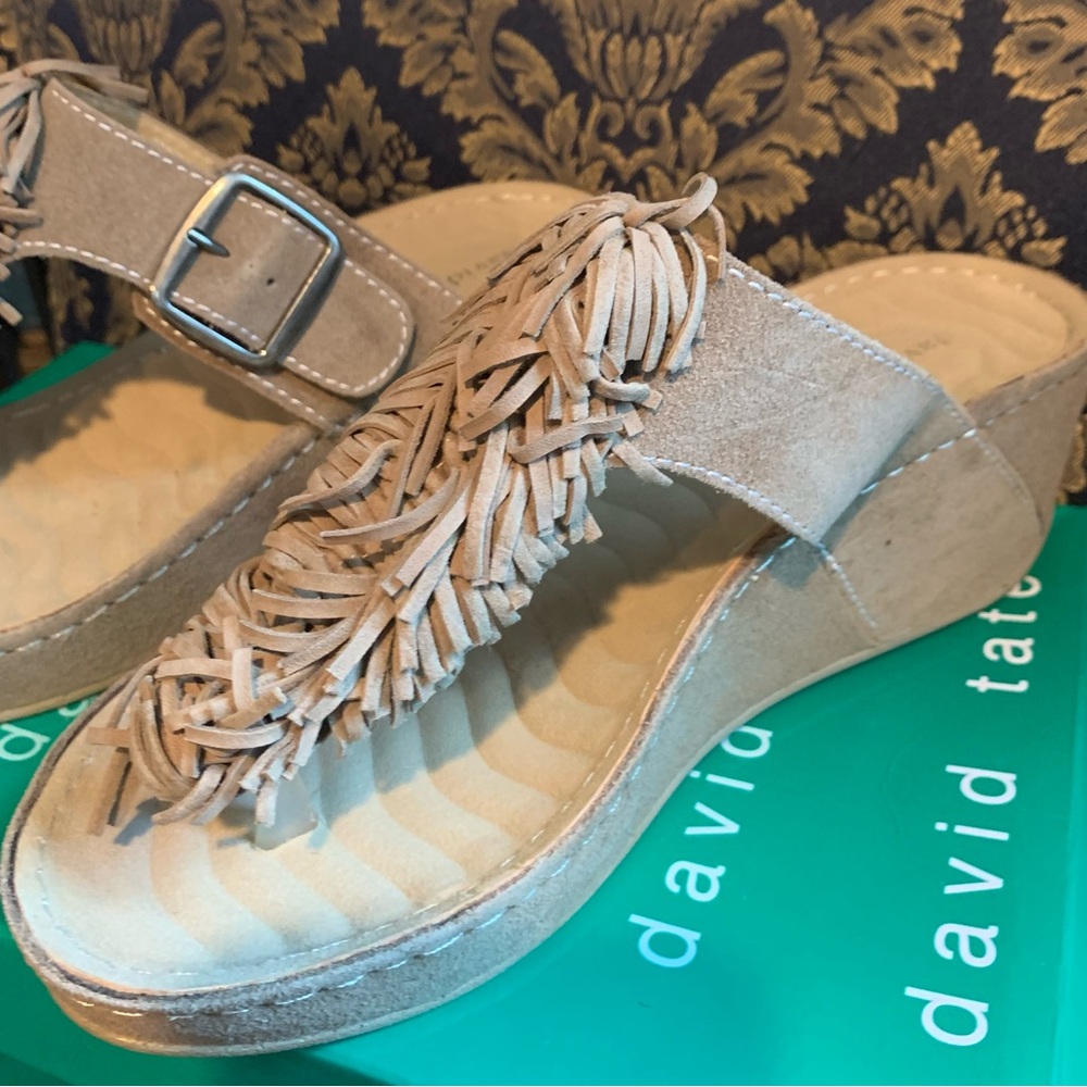 David Tate Women's Tan Fringe Sandals